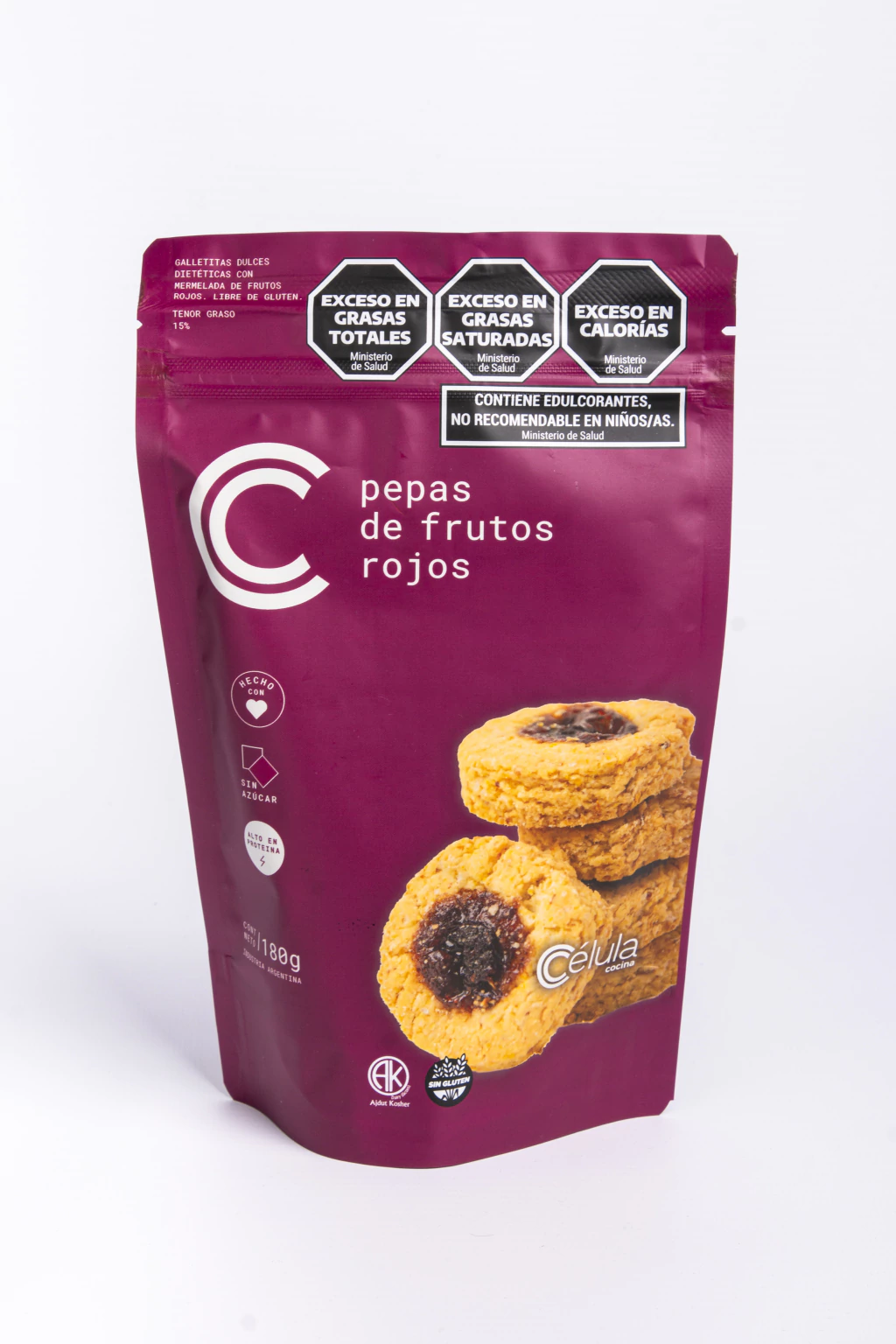 Galletitas Pepas Sabor Frutos Rojos S/Azúcar x 180 gr. Célula