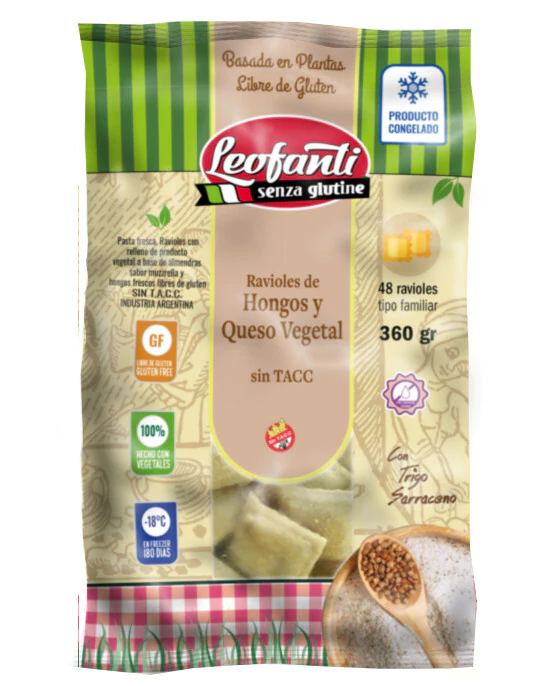 RAVIOLES HONGOS Y QUESO VEGANOS X 360 GR. LEOFANTI